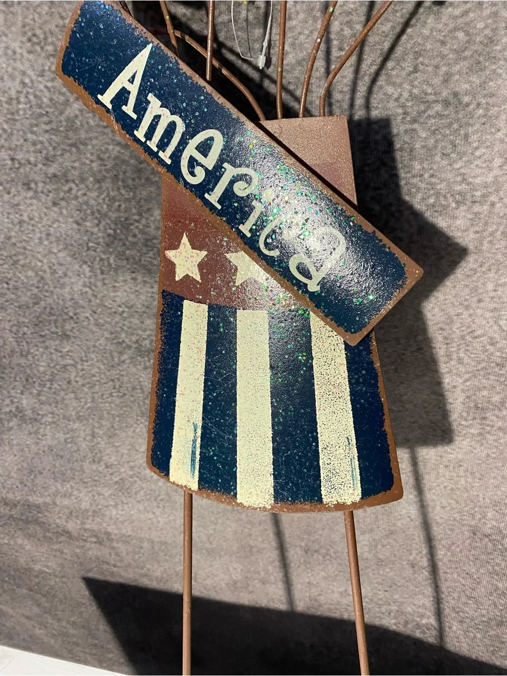 Patriotic America Metal Garden Stake 4th of July Yard Art Firework Stars